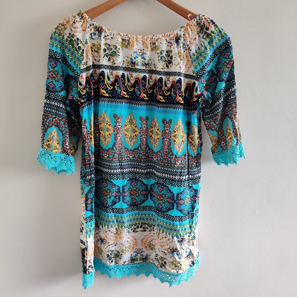 MISSY 2|| Oriental print top/blouse with lace hemline Size 8 - Picture 9 of 11